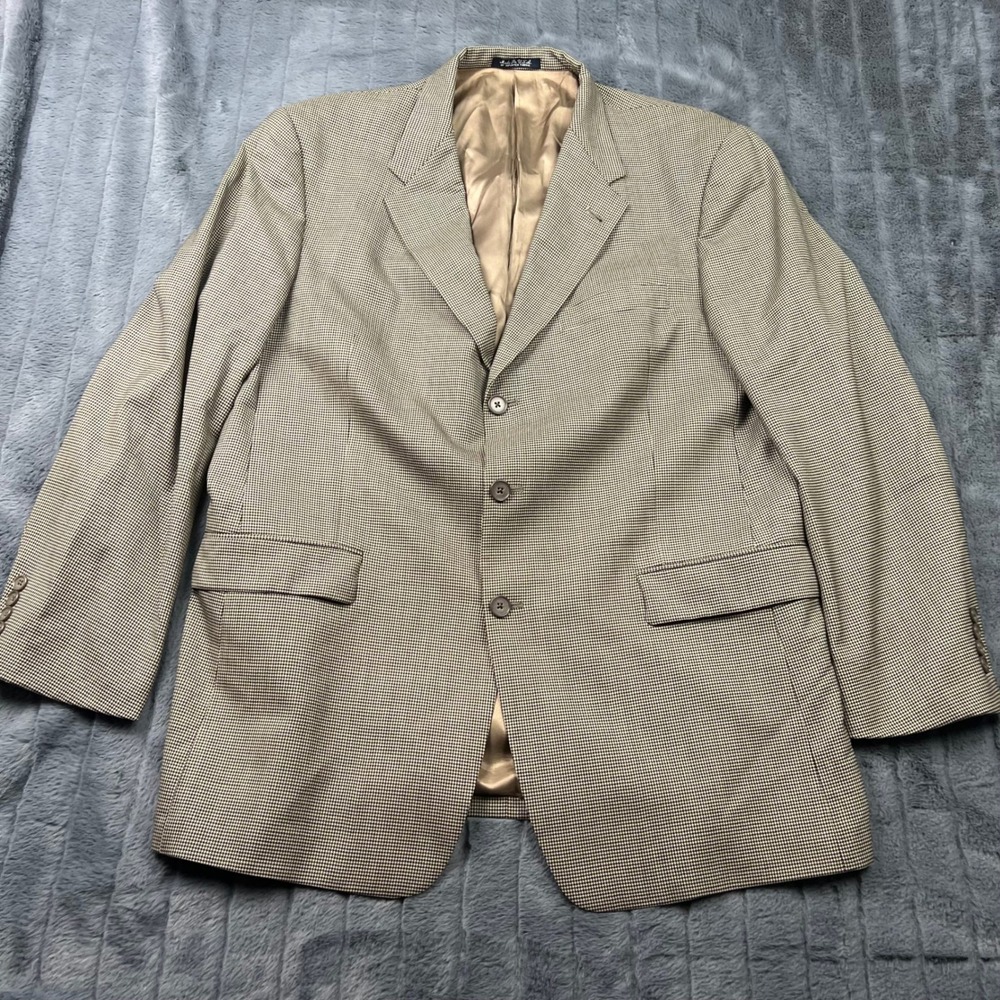 Austin Reed London Mens 44R Houndstooth Blazer Sport Coat Tan Black 13083